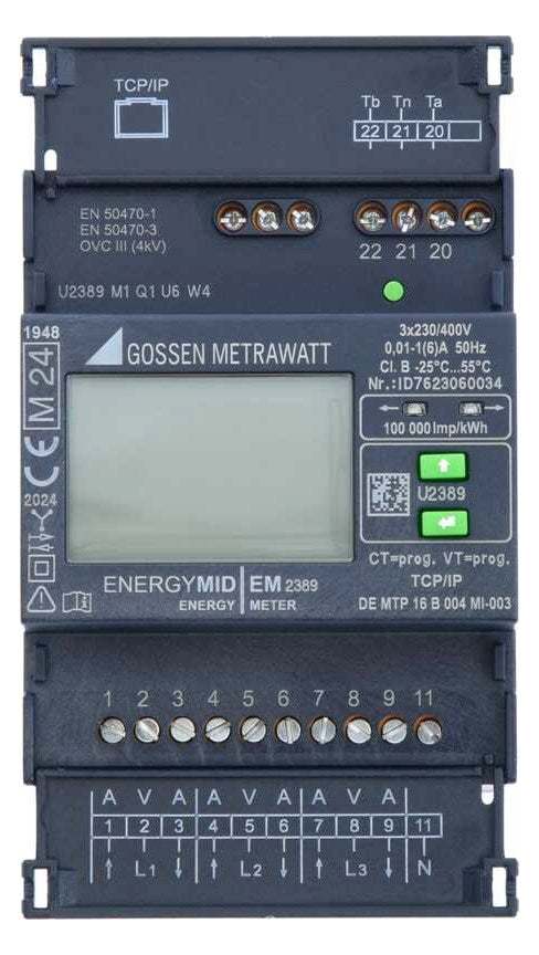 GOSSEN-METRA Messwandlerzähler B 5A digi EM2389, MID, 4-L,1(6)A TCP/IP Modbus 6A