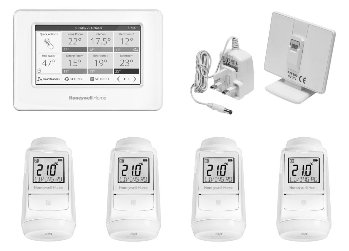 Honeywell evohome Starter-Paket Regler, Tischständer, 4 Heizkörperregler | ATP934G4002
