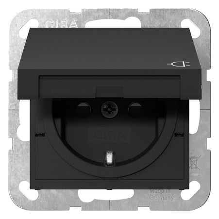 GIRA Steckdose 1f sw mt UP m.BS Klappd System 55 4414005 IP20