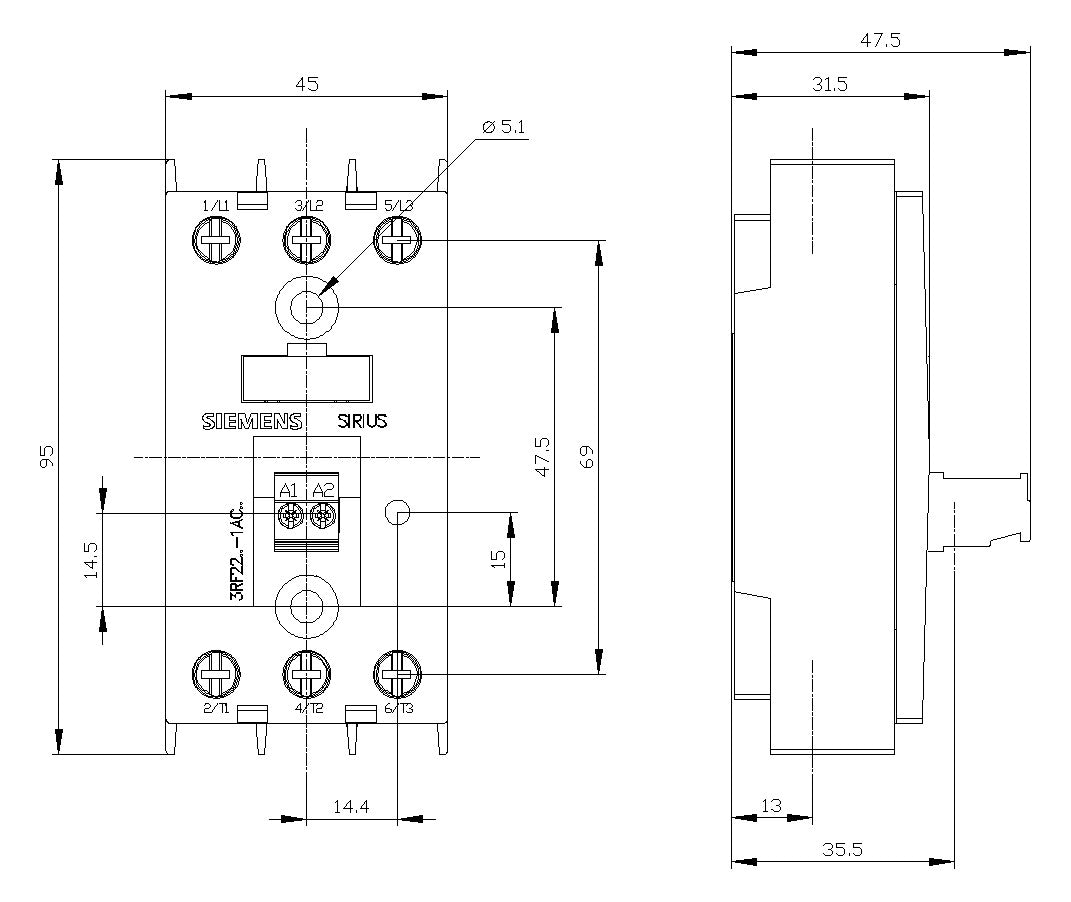 SIEMENS Leistungsschütz 3S 4-30VDC 30A 3RF2230-1AC45 REG