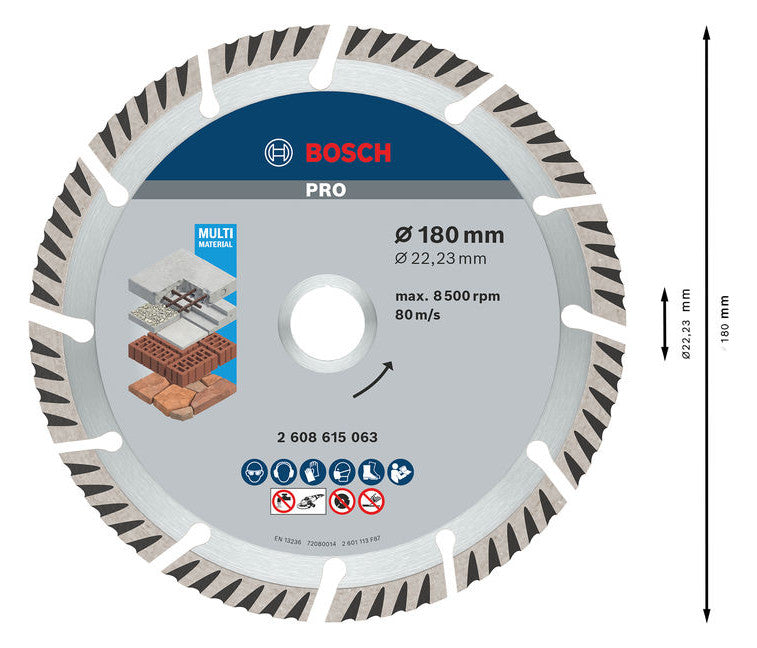 BOSCH-EW Diamant-Trennscheibe 180x10mm 2608615063 f.Backstein f.Beton f.Metall