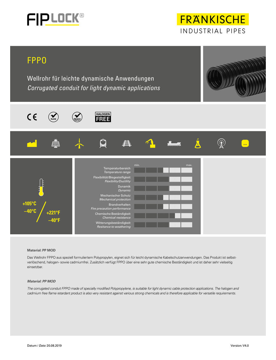 FRÄNKISCHE Wellrohr 10mm PP IP68 sw FPPOF-10B.50 ohne Ummantelung -40-105°C