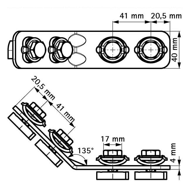 Walraven Schienenverbinder RapidStrut G2 135 Grad BUP lang/lang - vormontiert | 665885235