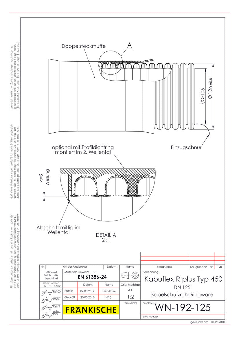 FRÄNKISCHE Kabelschutzrohr sw flex Kst Kabuflex R plus 450 co2ntrol, Type 108/