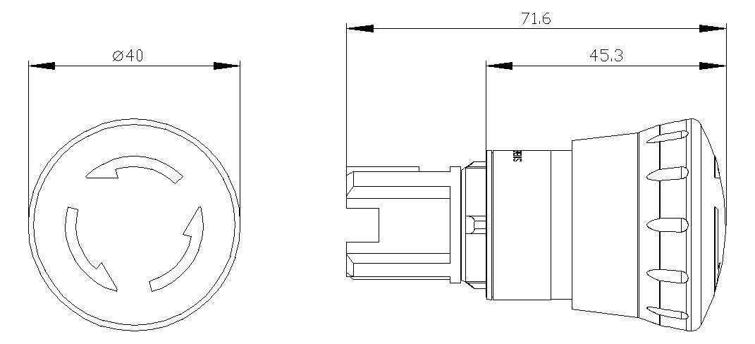 SIEMENS Drucktaster 1f sw rnd 22mm 1S 3SU1050-1HB10-0AA0 40x40mm IP66