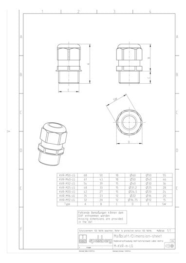SPELSBERG Kabelverschraubung M16 PA gr KVR M16 LG 12mm IP68 ger unbeh