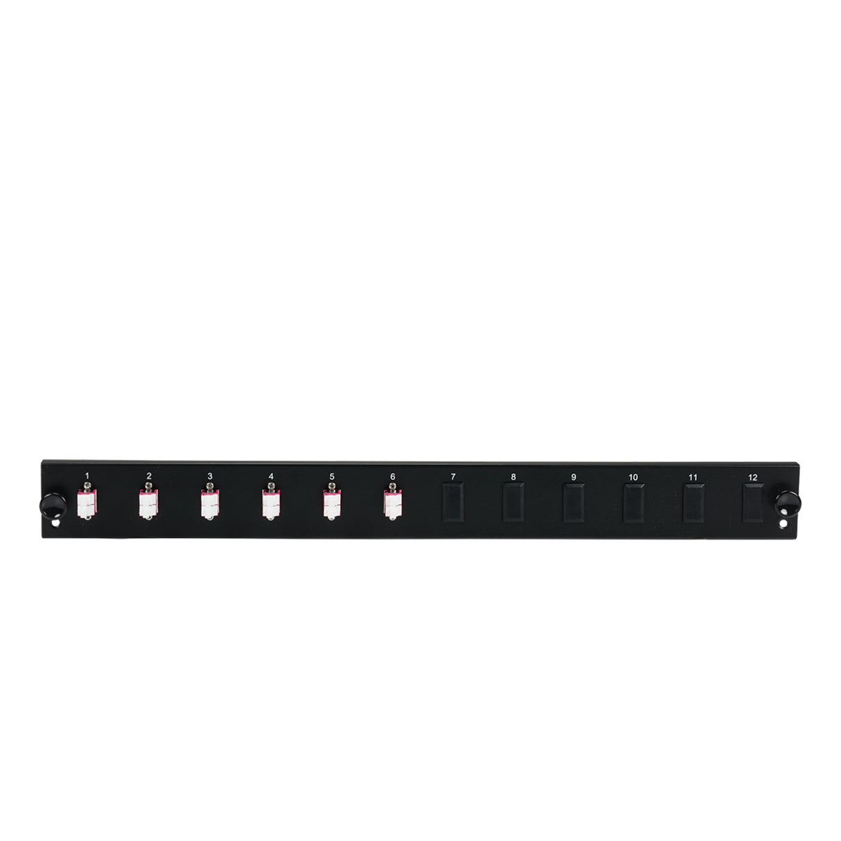 Bestückte 12 Port Frontblende mit 6 x LC Duplex Kupplung OM4 vertikal, grau - SB-FP-6SC-S-OM4