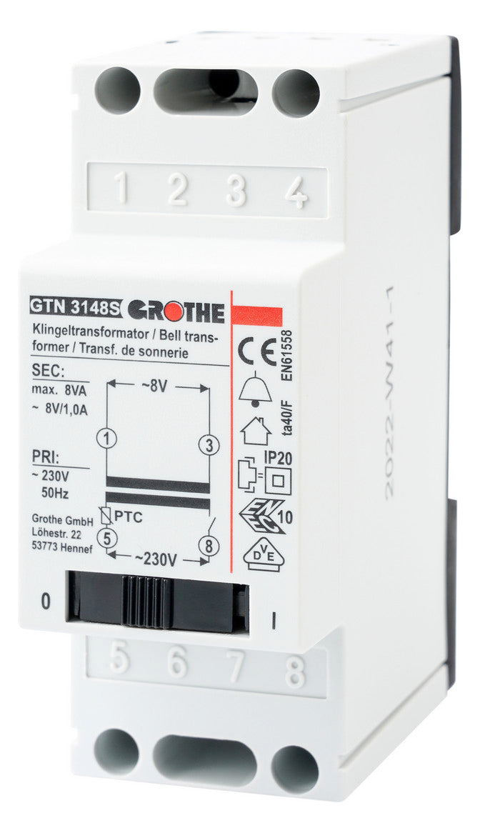 GROTHE Klingeltransformator 230V 8V 1A GTN 3148 S REG 2TE
