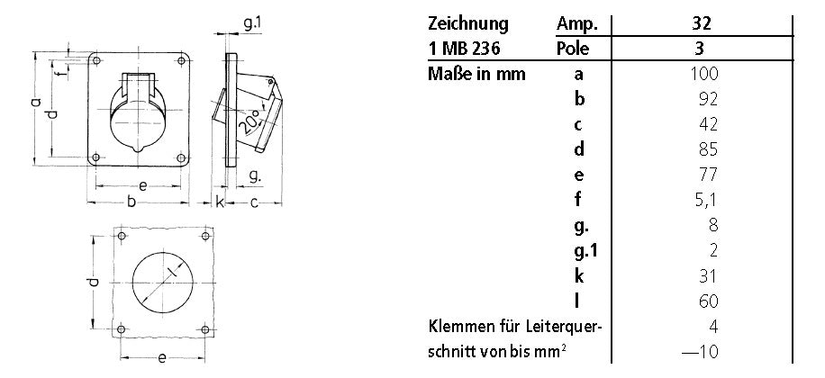 MENNEKES CEE-Anbausteckdose 3p 32A 4h 2837 20-25-40-50V/gn IP44 Schraubkl Kst