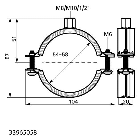 Walraven Rohrschelle KSB2 3G ev 54-58mm EPDM M8+M10+1/2 Zoll Zweischr.schelle | 33965058