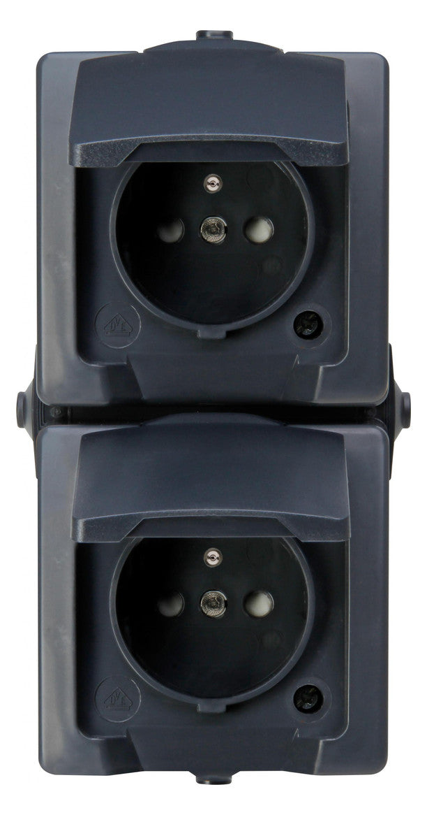 KOPP Steckdose 2f anth glz AP m.BS IP44 NAUTIC 138815008 Schutzk Klappd