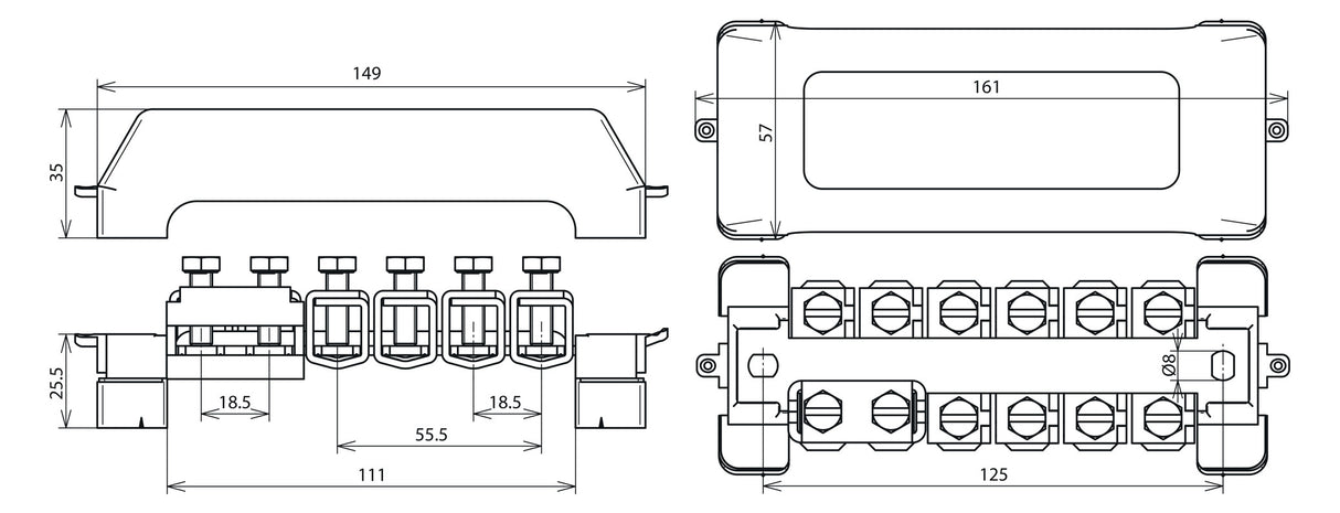 DEHN SE Potentialausgleichschiene 10rndl PAS 11AK 1fl 10ltg Cu m.Haube Aufb_fix