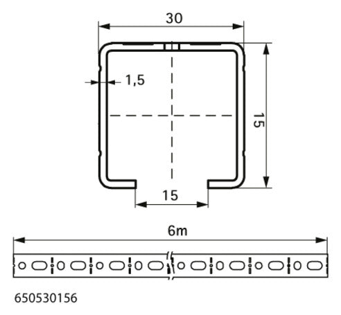 Walraven Montageschiene RapidRail 30x15 6m C-Profil sv mit Schnittmarkierungen | 650530156