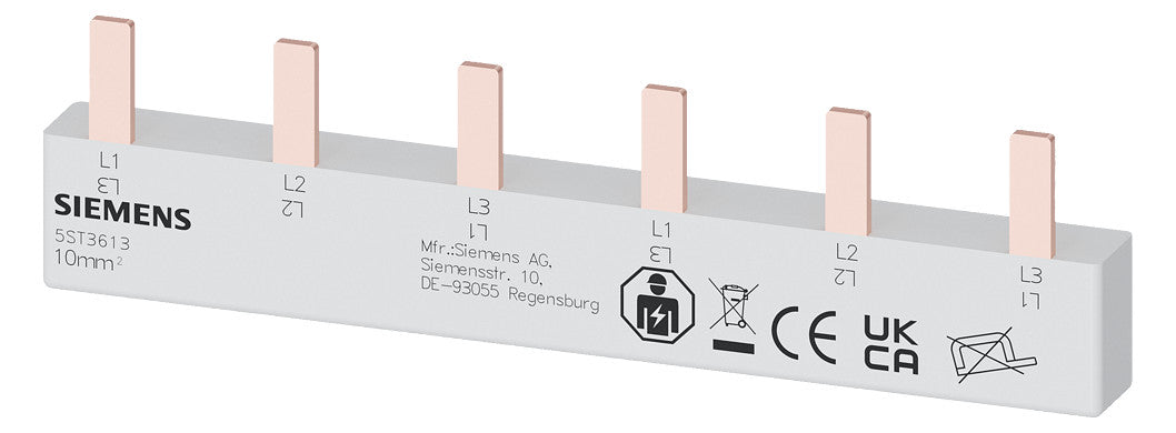 SIEMENS Phasenschiene 3ph 18mm 102mm 50A 5ST3613 10qmm Stift isol