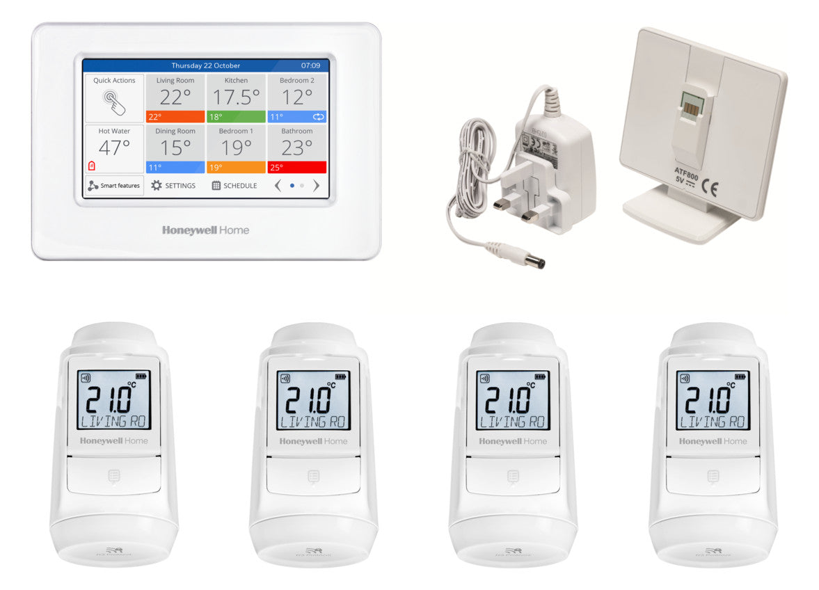 Honeywell evohome Starter-Paket Regler, Tischständer, 4 Heizkörperregler | ATP934G4002