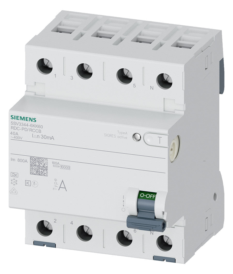 SIEMENS FI-Schutzschalter A 4p 400V 40A 5SV3344-6KK60 0,03A 4TE REG 10kA