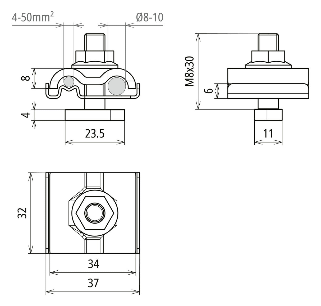 DEHN SE Erdanschlussklemme VA Rundleiter UEK 8.10 AQ4 50 HKSM8 V2A 4-50qmm f/vz