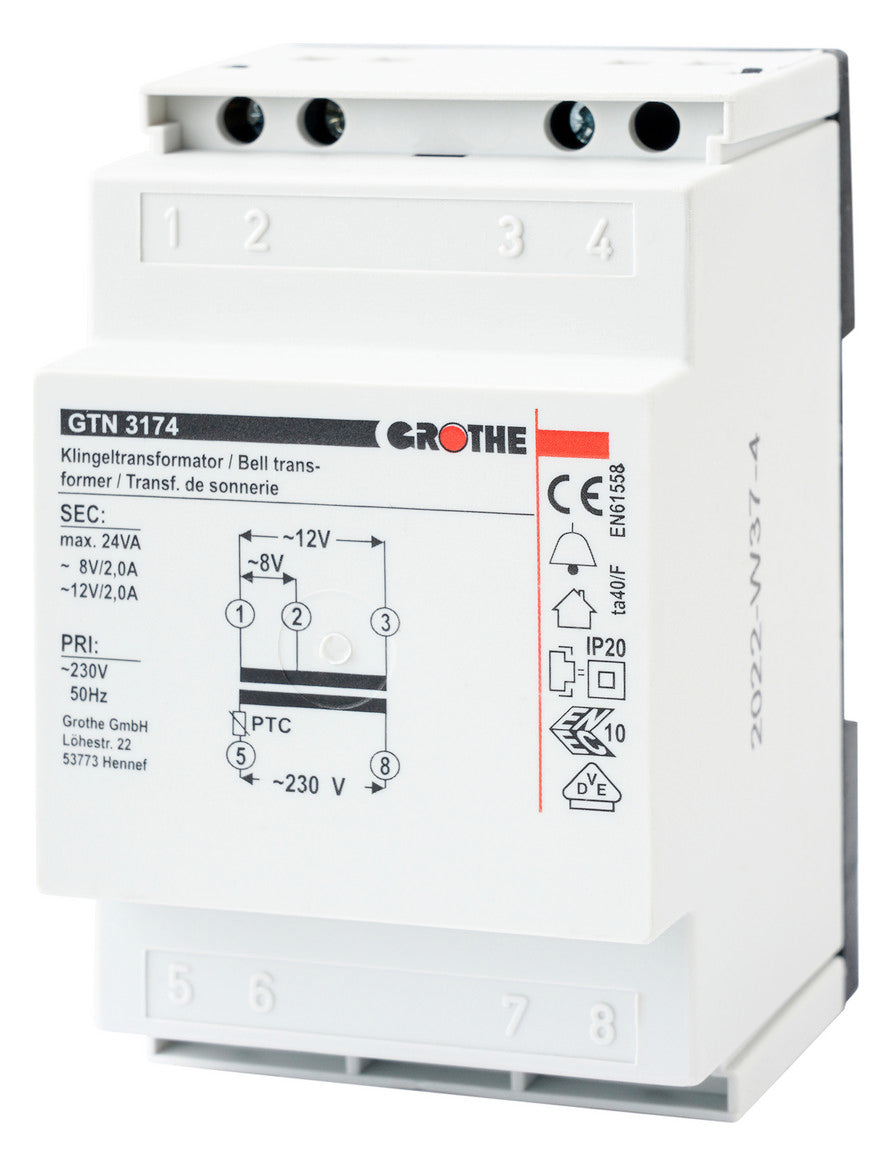 GROTHE Klingeltransformator 230V 4/8/12V GTN 3174 3/2/2A REG 3TE
