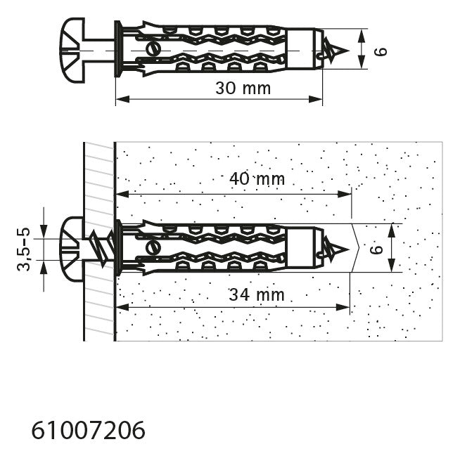 Walraven Universaldübel WUP PA6 grün 6x30 mm universeller Kunststoffdübel | 61007206