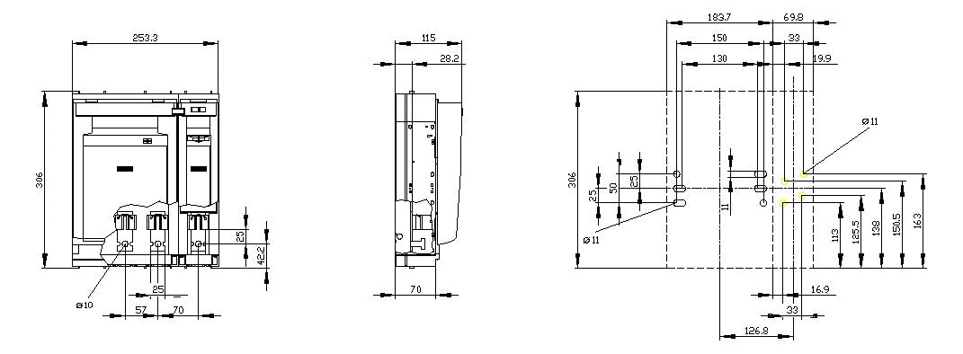 SIEMENS Sicherheitsschalter 250 A 4p 3NP1144-1DA10 NH0, NH1 f.Bodenbef IP40