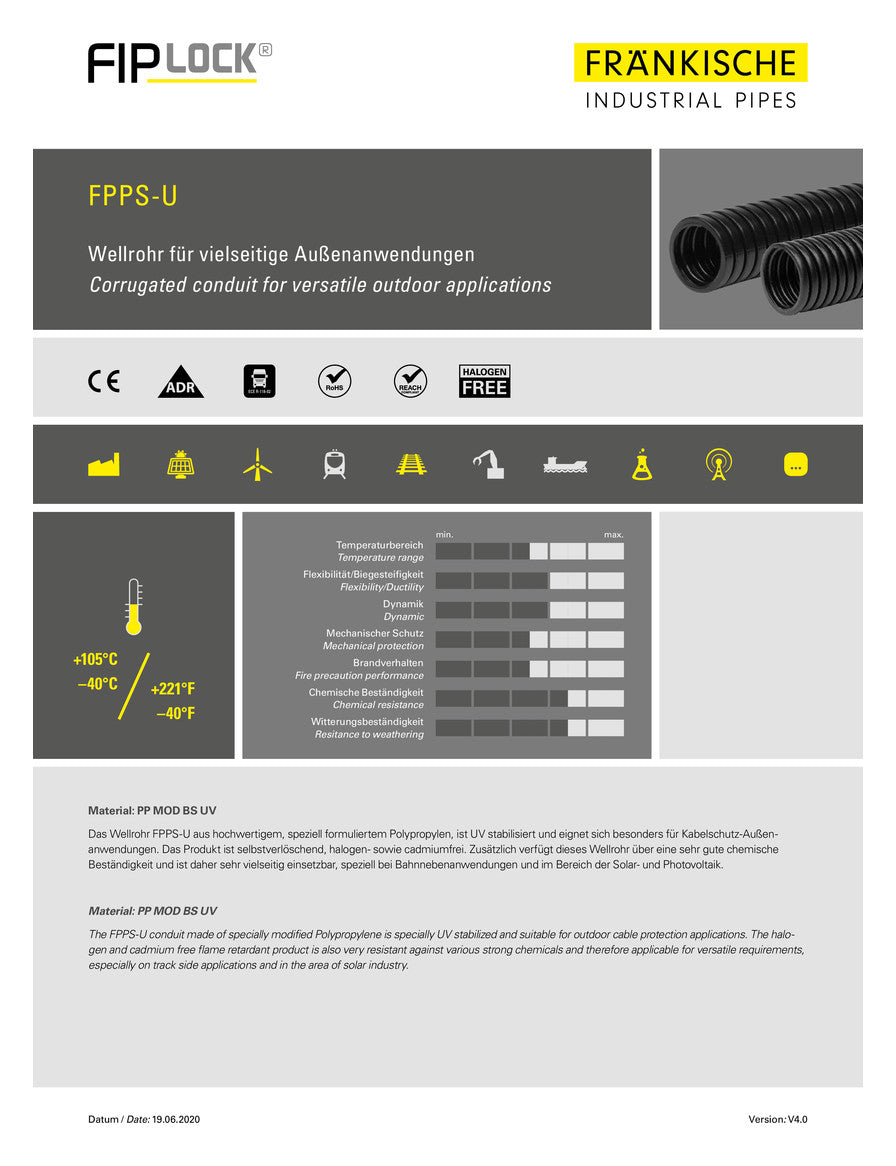 FRÄNKISCHE Wellrohr 7mm PP IP68 sw 320N FPPSF-07U.50 ohne Ummantelung UV-best
