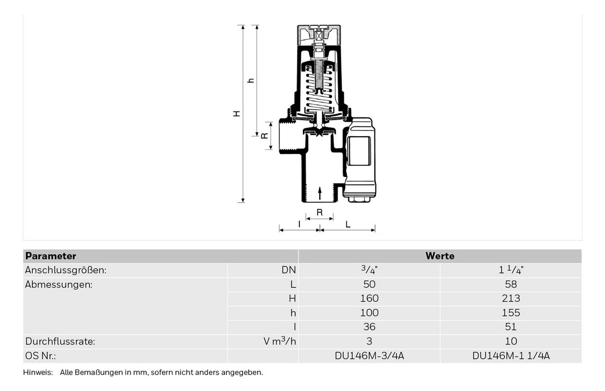 Honeywell Differenzdruck-Überströmventil, 16 bar Anschluss Innengew. DN 11/4, Typ DU146M | DU146M-11/4A