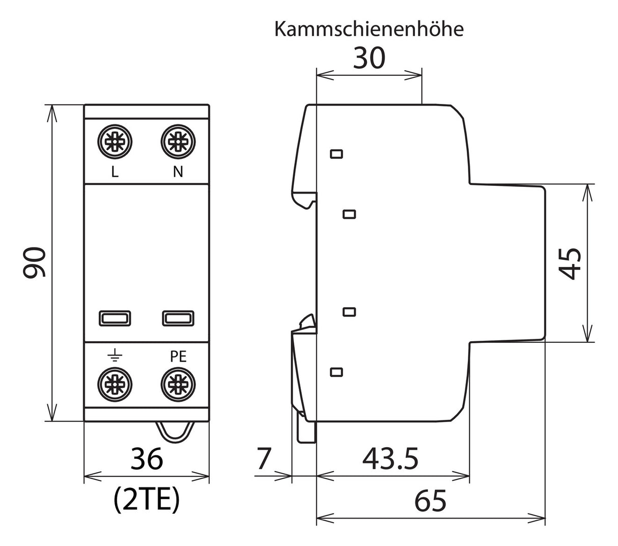 DEHN SE Kombi-Ableiter TS35 2p 230VAC DSH TN 255 1,5kV 2TE TS35