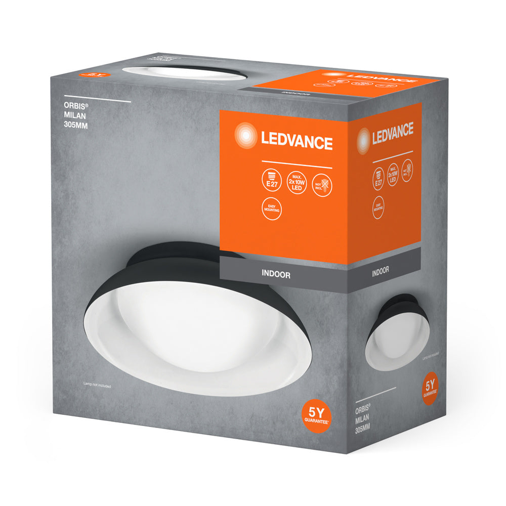 LEDVANCE LED-Anbauleuchte 10W sw Orbis Milan 305 mm 2XE27 BK