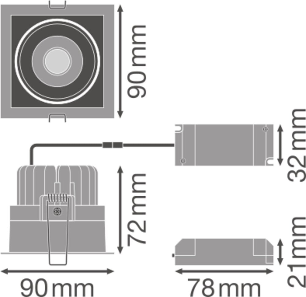LEDVANCE LED-Einbaustrahler 8W Konv 1LED SPOT SQUARE DK ADJ 8 W 3000 K WT ws ws