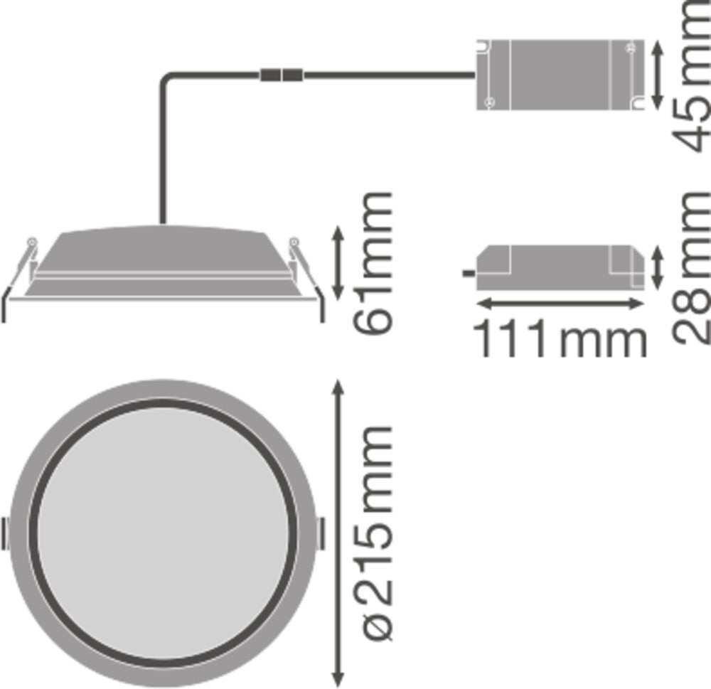 LEDVANCE LED-Einbaustrahler 25W Konv ws ALU DL DN 200 25 W 6500 K IP44/IP20 1LE