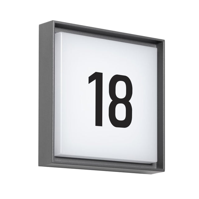 DOTLUX LED-Hausnummernleuchte WALLsquare 24cm 2,5W 3000K mit Dämmerungsschalter (deaktivierbar)