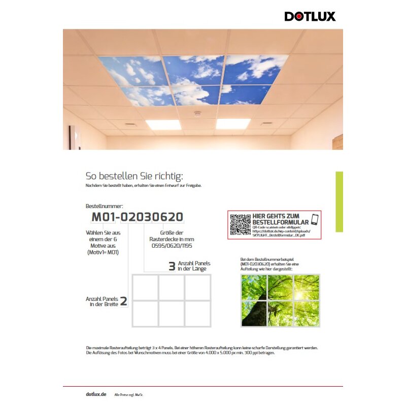DOTLUX Motivplatte SKYLIGHT für Einbaupanels Motiv 1 Raster 1x1 für 620x620