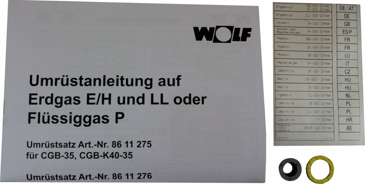 Wolf Ersatzteil Umrüstsatz Flüssiggas - Erdgas E/LL und Erdgas E - LL, für CGB-50 | Art.-Nr. 8611277