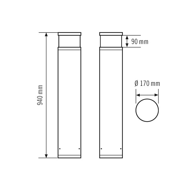 ESYLUX LED-Pollerleuchte 16W IP65 3100K ALVA BL 940/170 OP 180° 500 830 AN 620lm