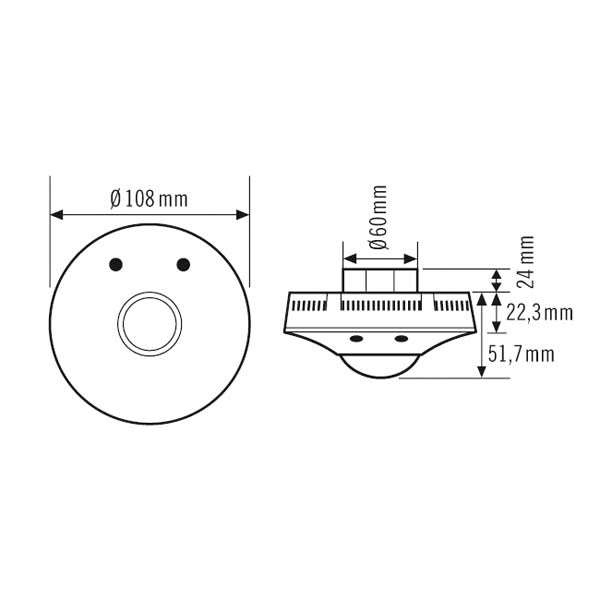 ESYLUX Präsenzmelder-Bus KNX UP v53-106° PD-ATMO 360i/8 O AUX 30V KNX 180-360°