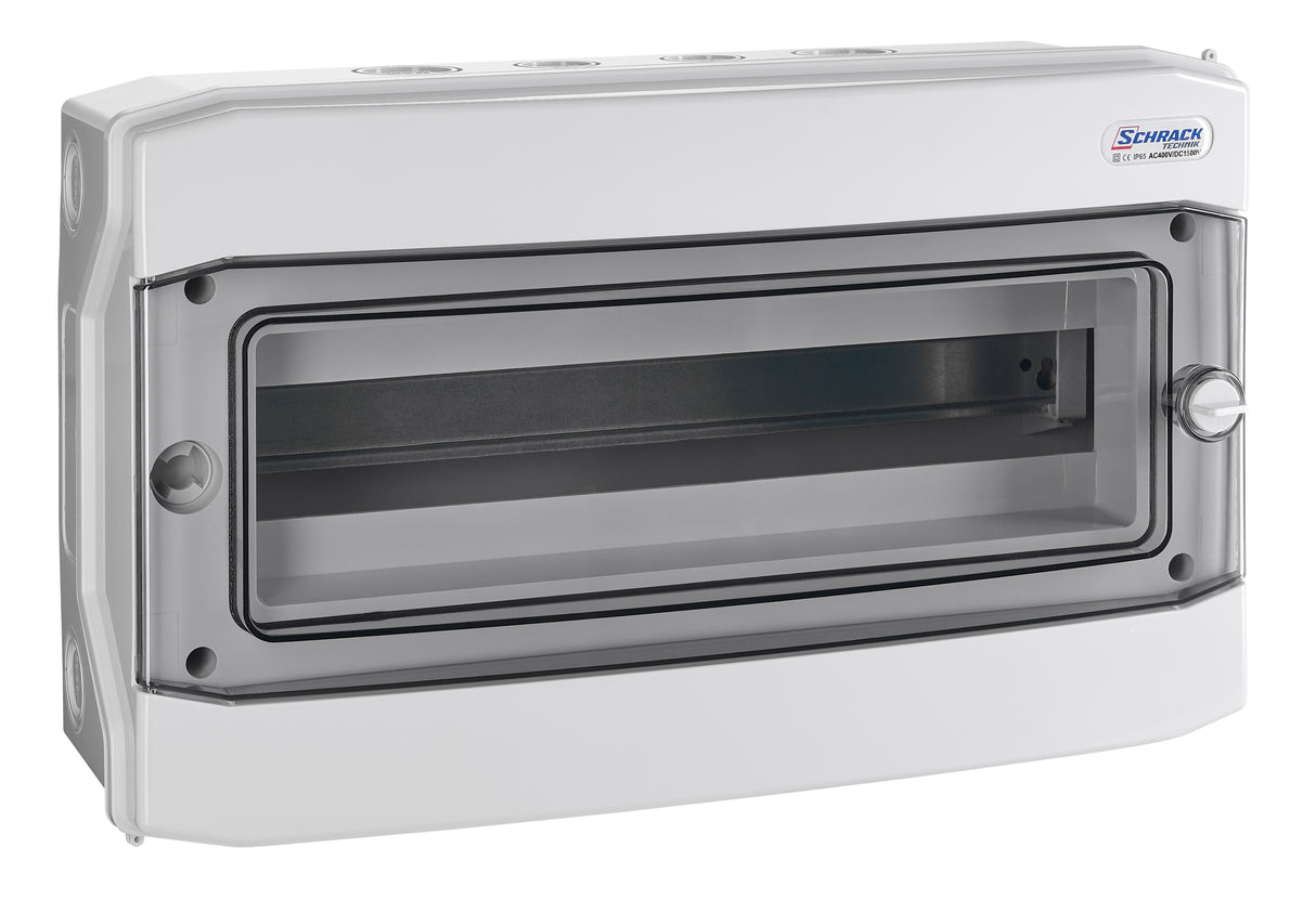 AP-Wohnungsverteiler 1-reihig, 18TE, IP65, transparente Tür