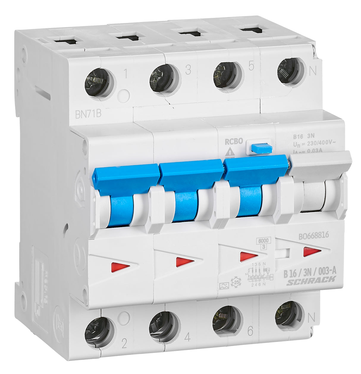 FI/LS-Schalter, Kennlinie B, 16A, 30mA, 3+N, Typ A, 6kA