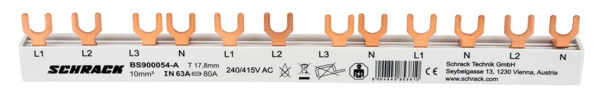 Verschienung 1xFI 4-polig, 1xLS 3+N, 2xLS 1+N, 12TE, 10mm²