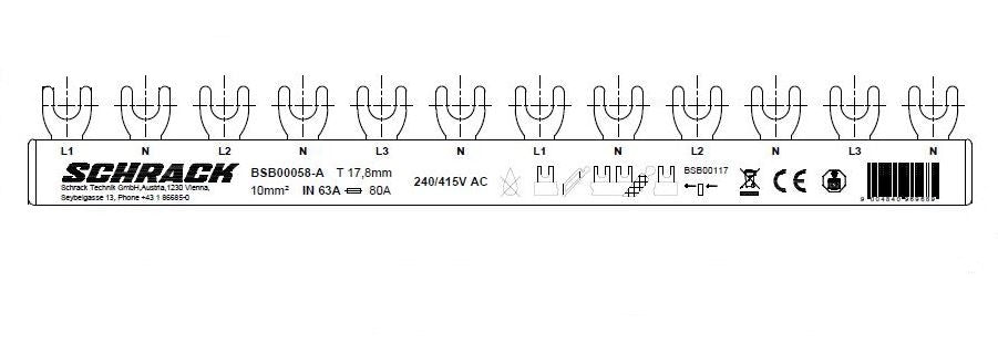 Foto: Verschienung 6 x LS 1+N, 4-polig, 12TE, 10mm²