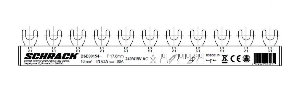 Foto: Verschienung 1xFI 4-polig, 8xLS 1-polig, 11 TE, 10 mm²