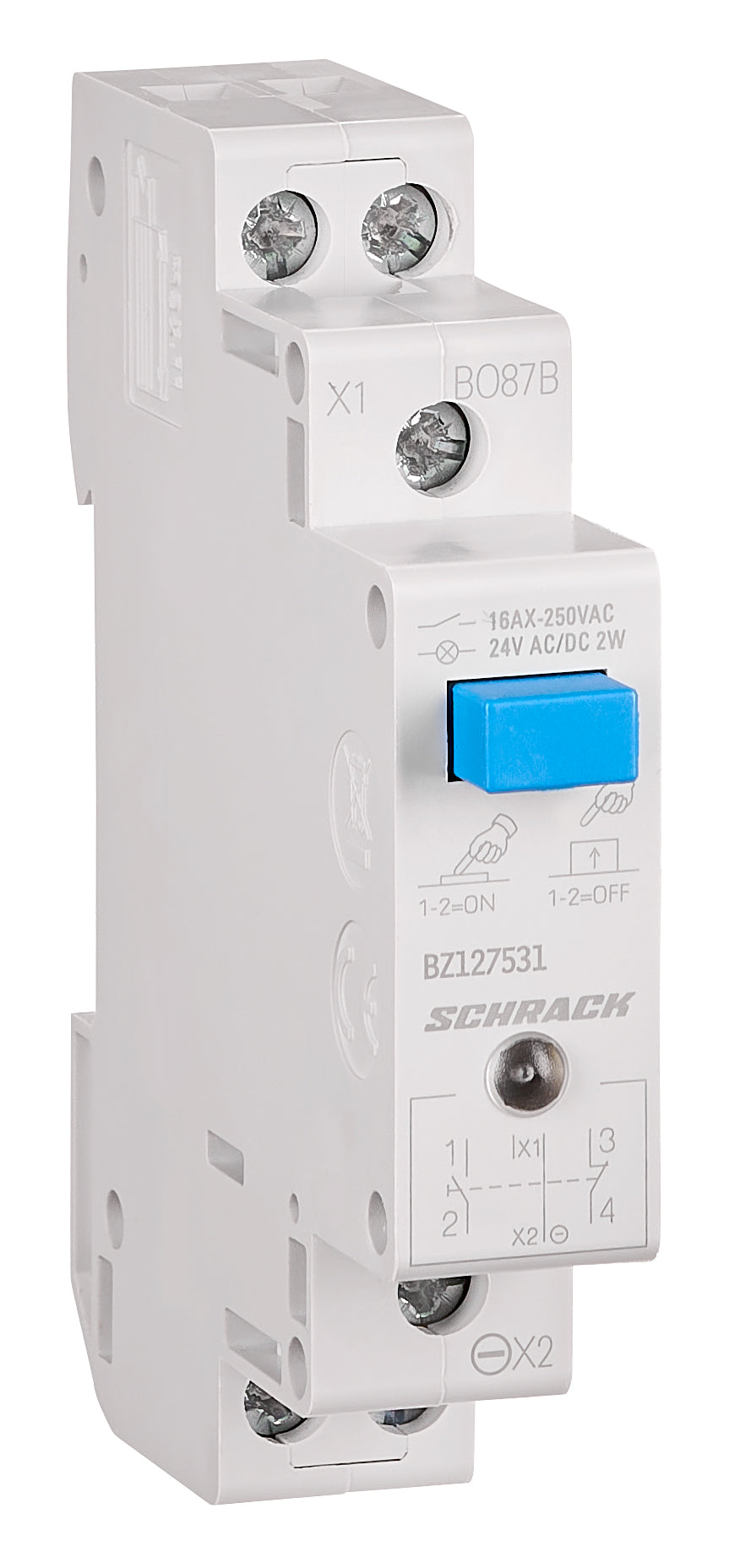 Reiheneinbau-Taster mit LED 24VAC/DC, 1S + 1Ö, 16A