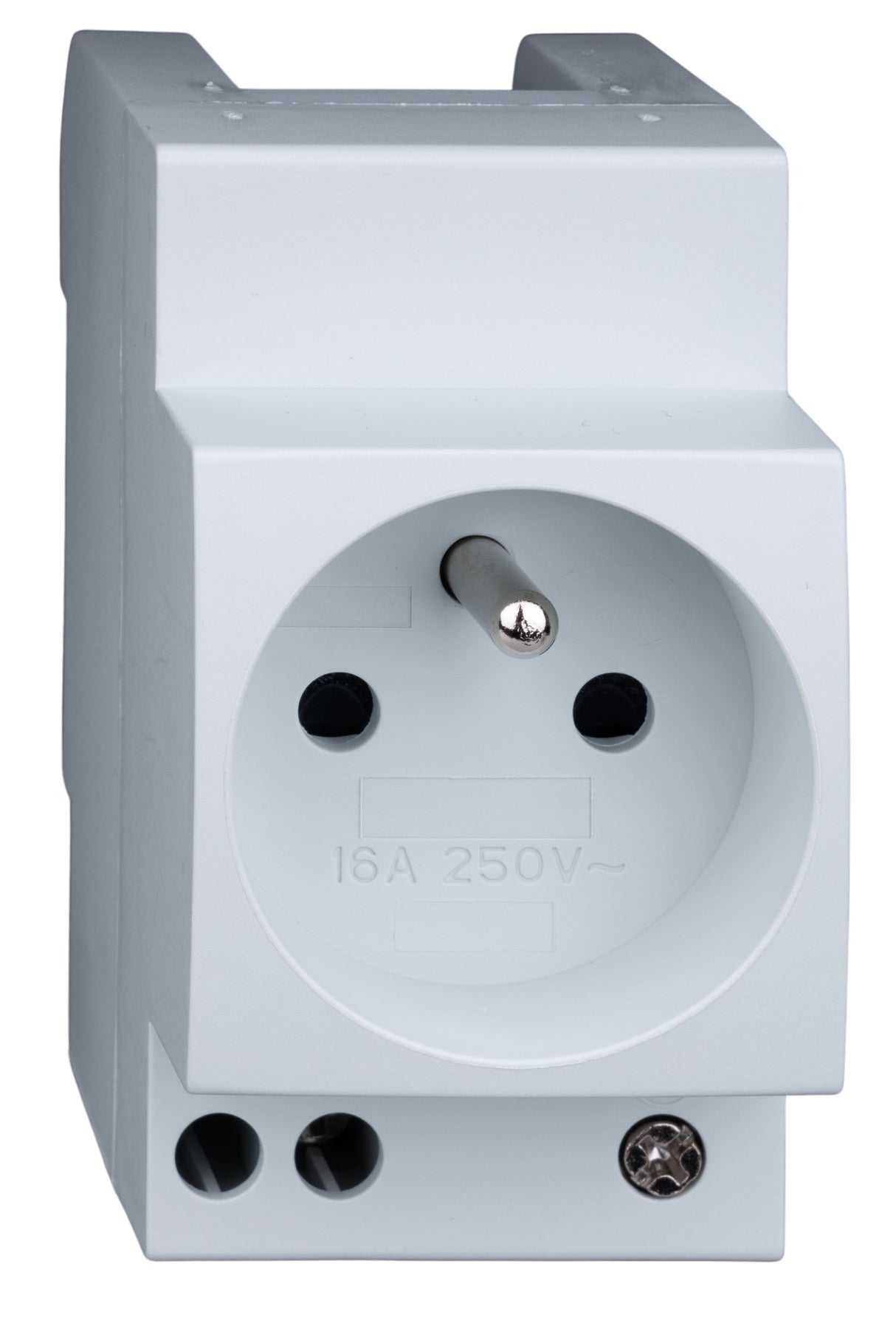 Reiheneinbau-Steckdose mit Stifterder, 16A, 250V, N - links
