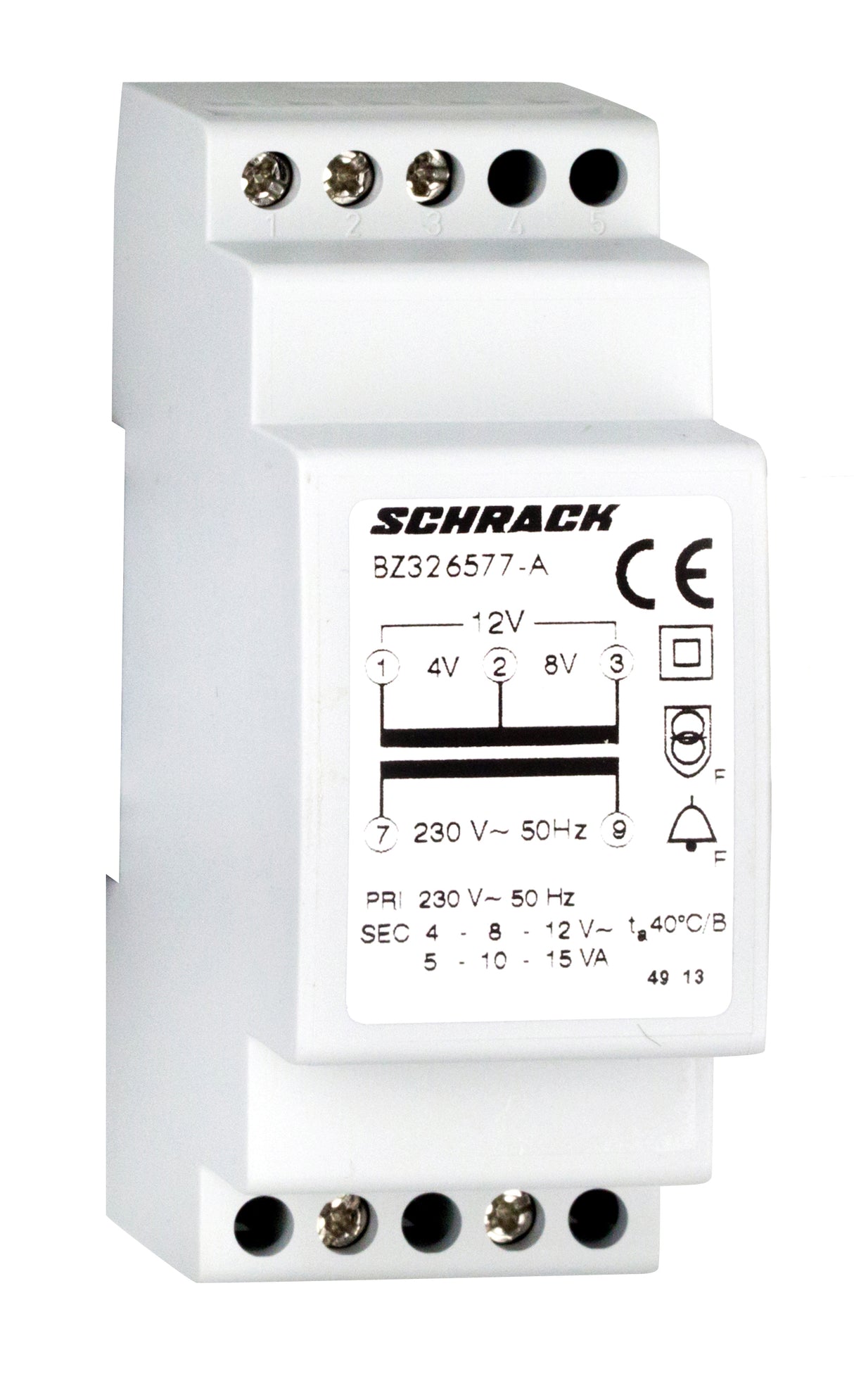 Foto: RE-Klingeltrafo, 230VAC primär, 4/8/12VAC sekundär, 15VA