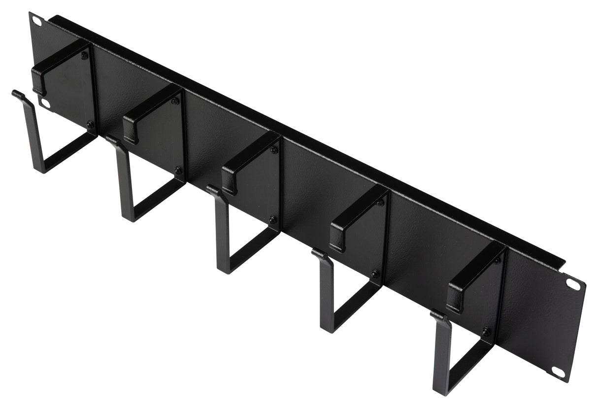 19" Kabelführungspanel, 2HE, 5 Metall-Ringe 63mm, RAL9005