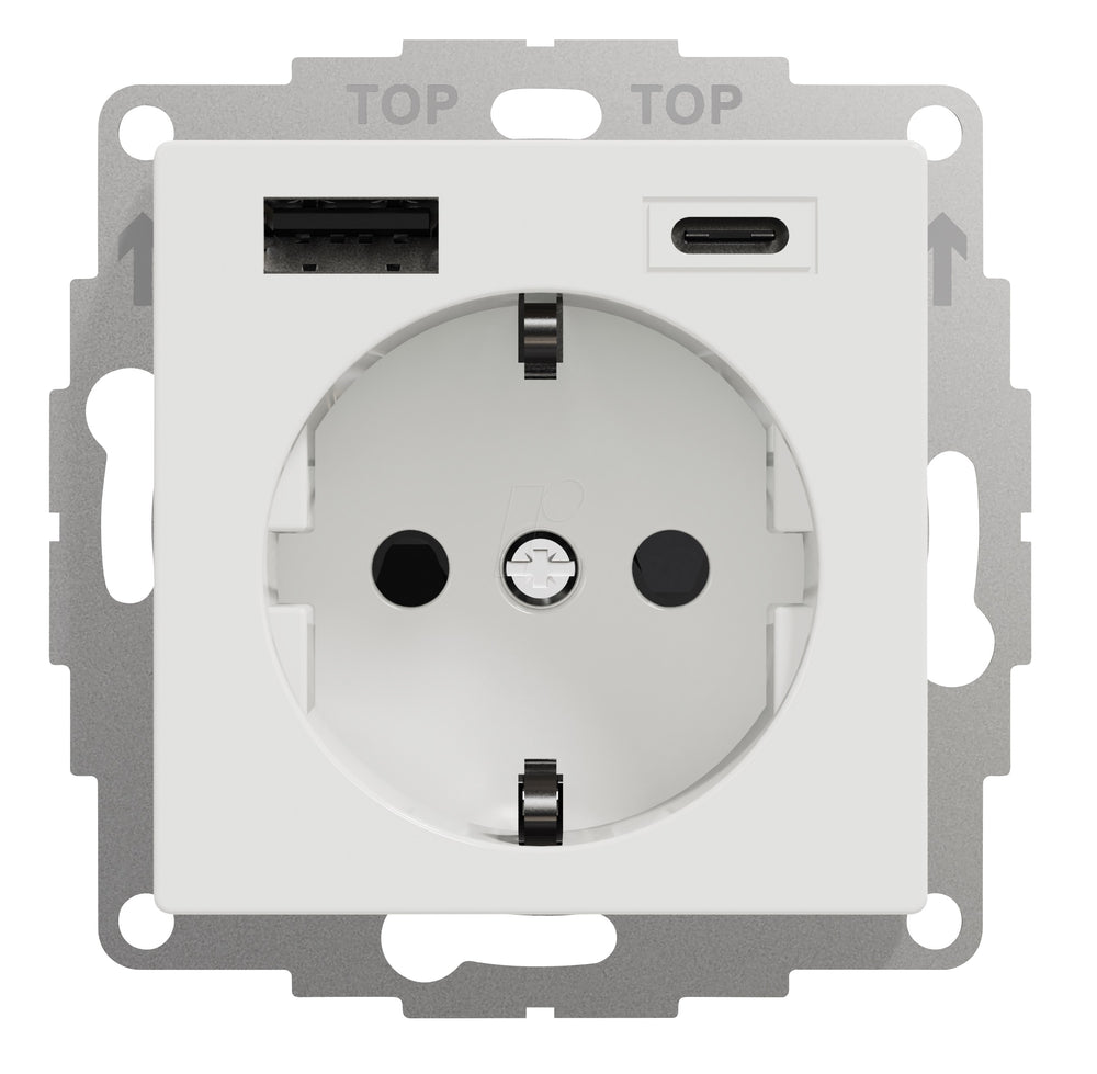 Foto: Steckdoseneinsatz mit USB Typ A+C, 2,4A, reinweiß