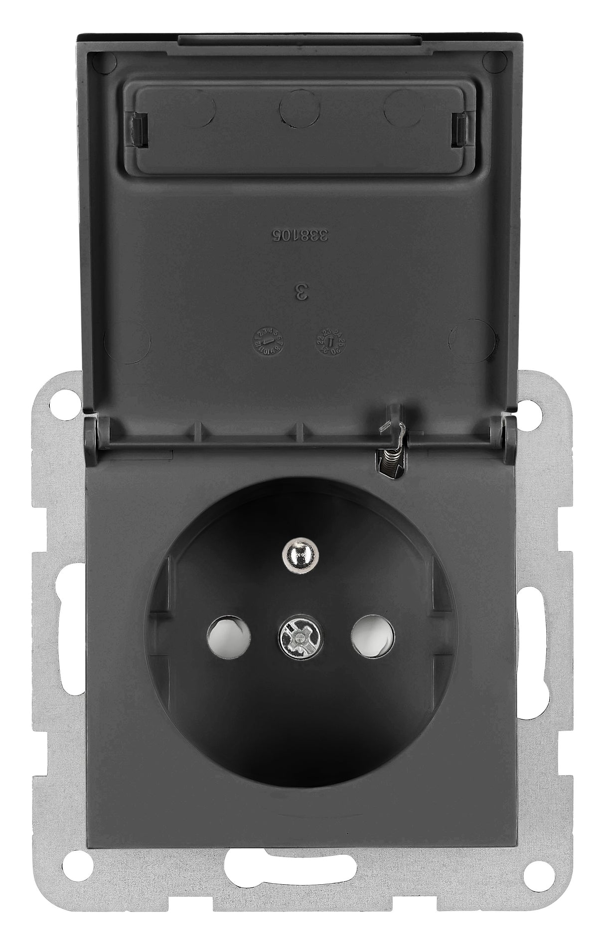 Steckdose, Klappdeckel, Beschriftungsschild, Steckkl, anthra