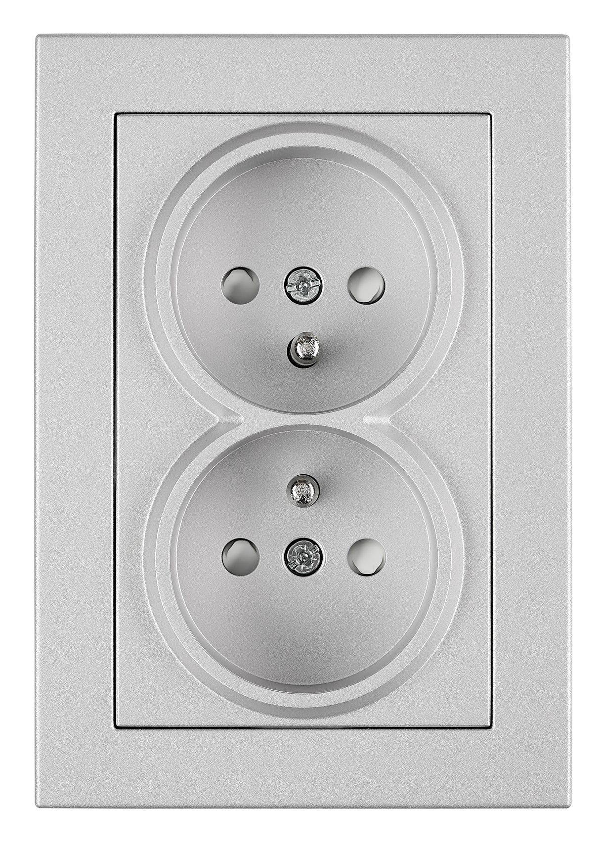 Doppelsteckdose mit Erdungsstifte, Schraubklemmen, Silber