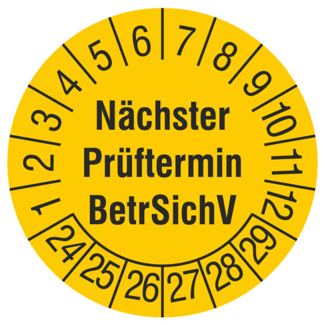 Prüfplaket "Nächster Prüftermin BetrSichV" 2024, D15 gelb