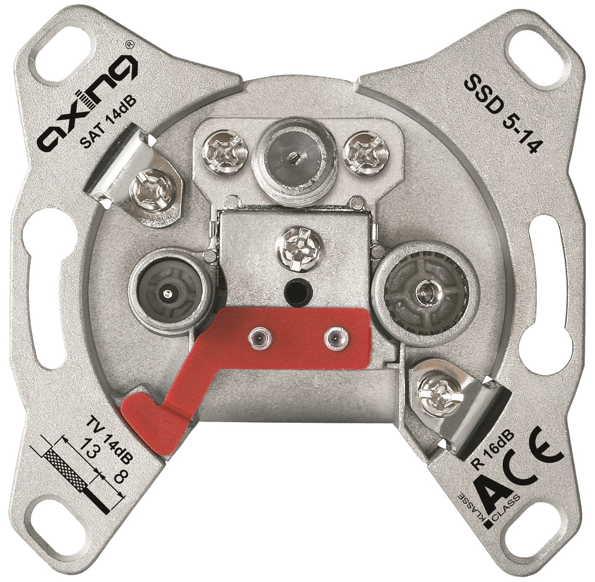 SAT Durchgangdose 3Loch,Radio/TV/SAT,Cl.A,14dB,o.R.,SSD 5-14