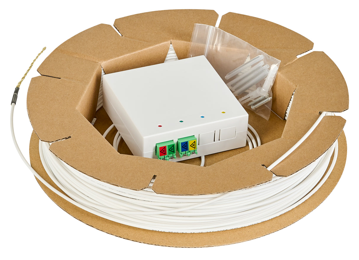 FTTH Rollerbox 100m, 4xLC/APC 8°, OS2 G657.A2,B2ca-s1a,d0,a1